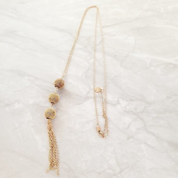 ✨ Chico's Gold Beaded Ball Chain Tassel Pendant Necklace ✨ - Picture 1 of 8